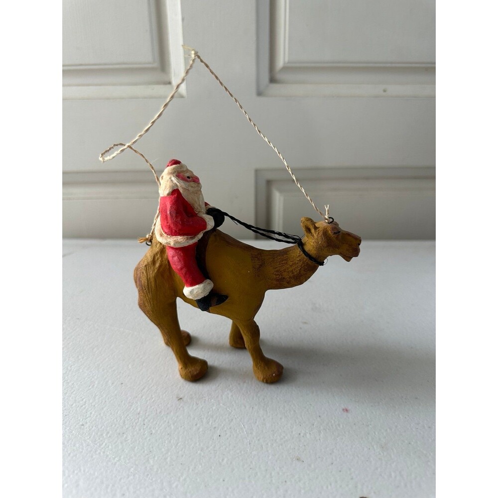 Vintage Department 56 Paper Mache Santa Claus Riding Camel Christmas Ornament